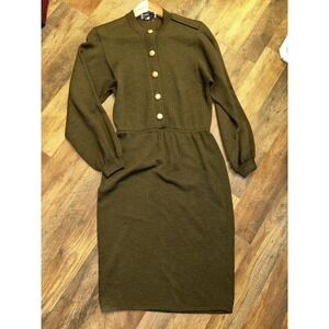 Vintage St. John Knit Dress Olive Green Long Sleeve Size 4 Plus Matching Scarve